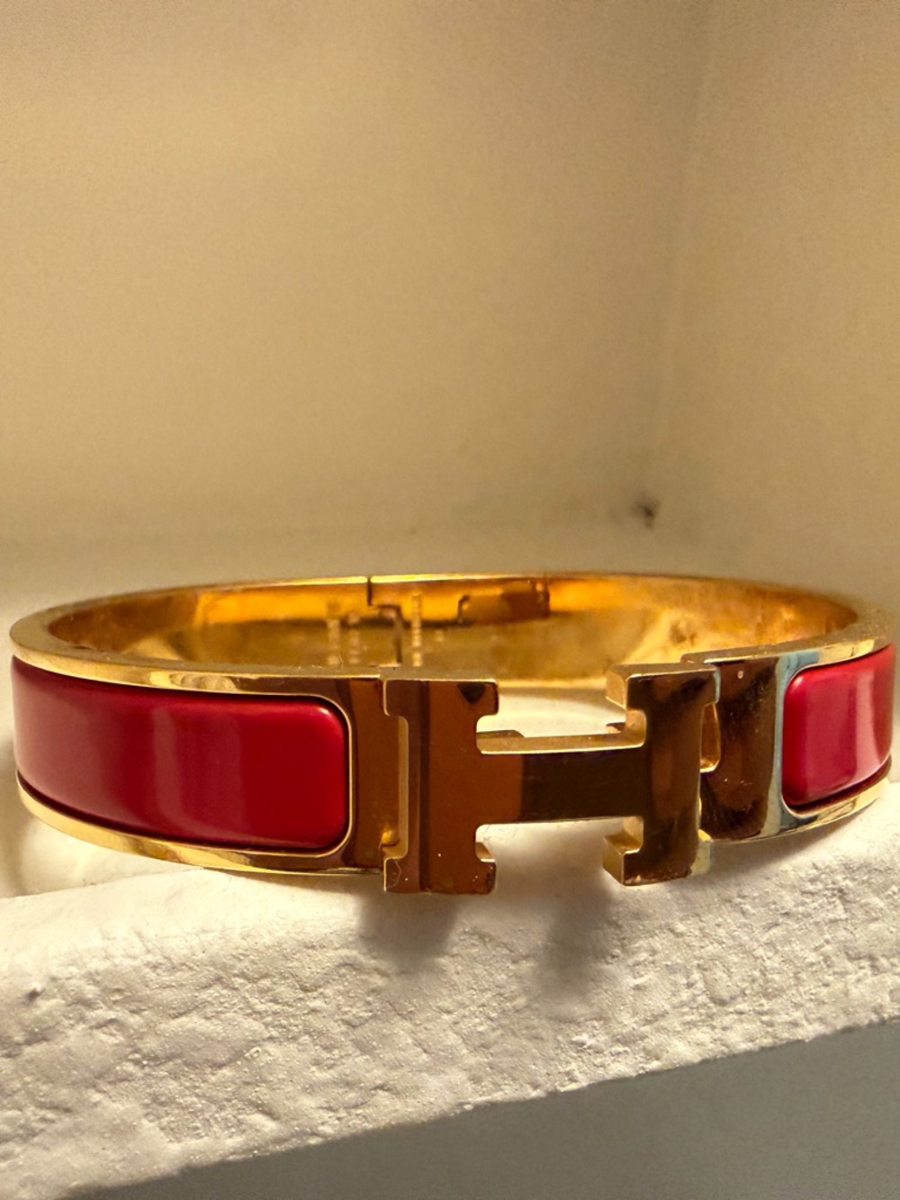 Hermès Gold Tone Cuff Bracelet with Signature H Clasp